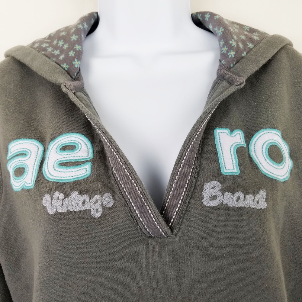 AEROPOSTALE LOGO FLEECE V NECK HOODIE TOP - Picture 2 of 4